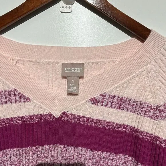 Chico's Women's Multicolor Colorblock Knitted V-Neck Pullover Sweater Medium - Picture 4 of 12